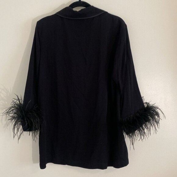 Sleeper Party Pajamas Long Sleeve Button Down Top with Feathers in Black Large - Picture 7 of 9